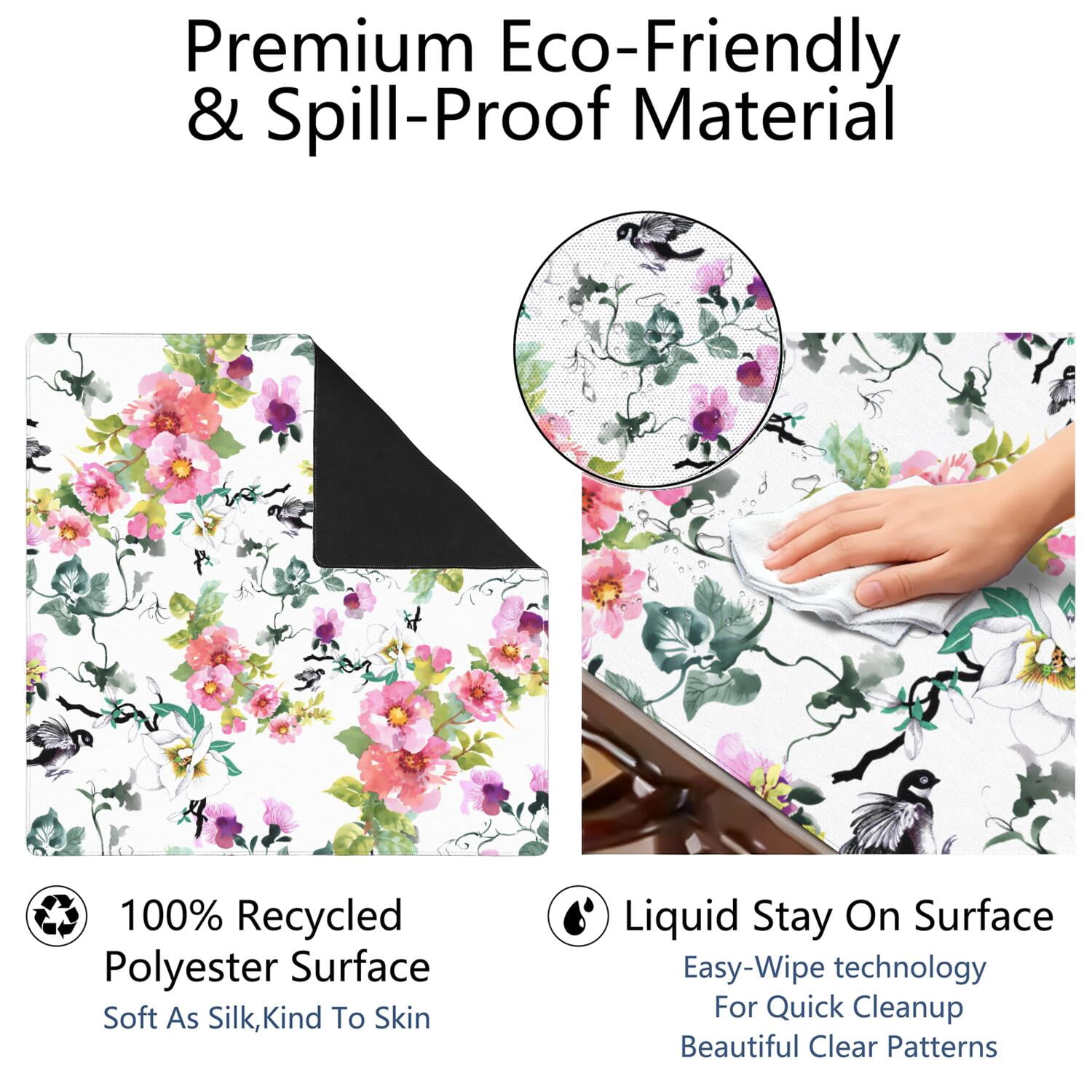 Premium Floral Pattern Extra Large Game Table Mat 31.5x31.5 Inch Rubber Pad with Anti-Slip Backing Reduces Tile Noise for Cards and Boards