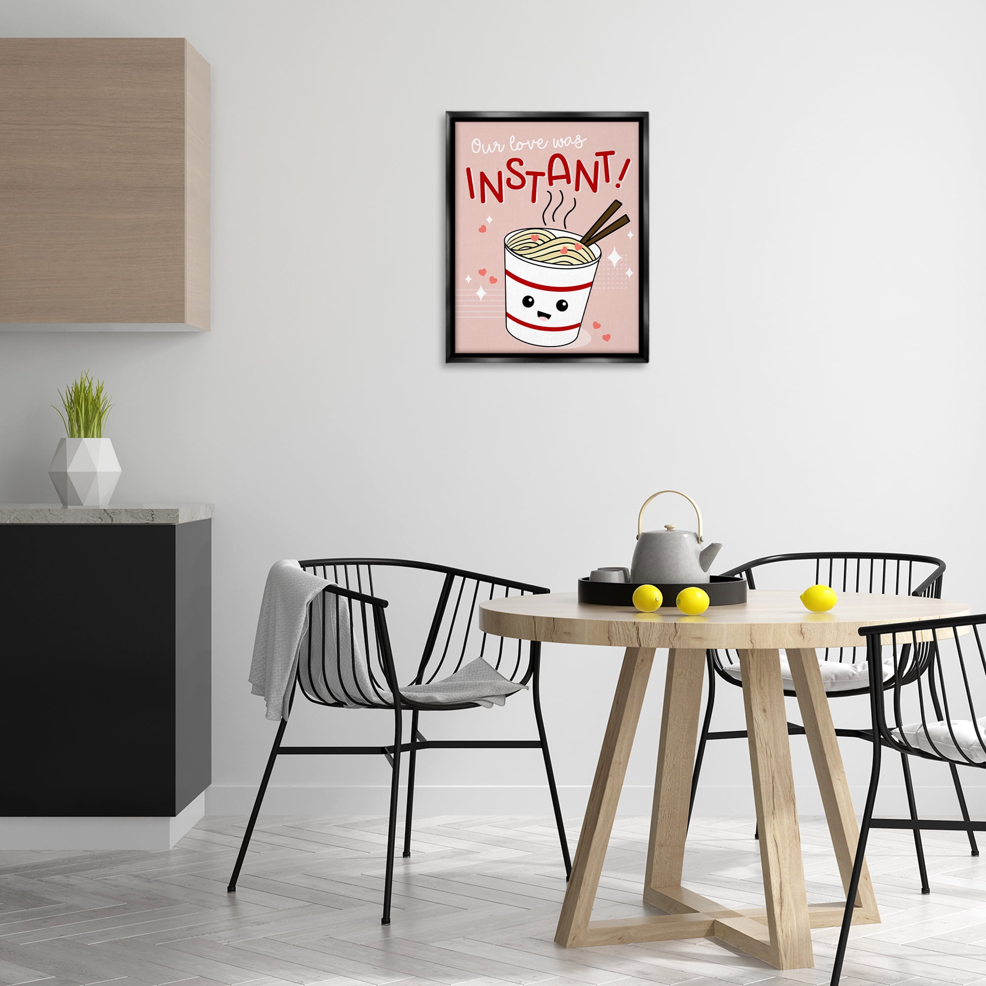 Stupell Industries Love Was Instant Noodles Food & Beverage Painting Black Floater Framed Canvas Art Print Wall Art, 17 x 21