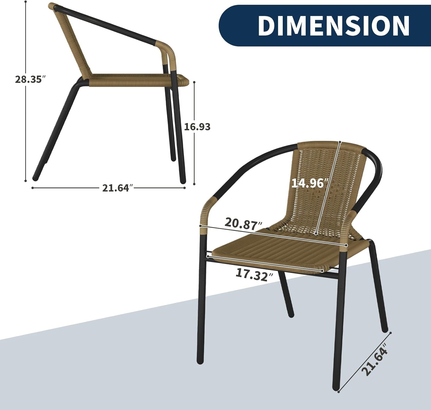 ELPOSUN Outdoor Dining Chairs Set of 4, Wicker Patio Chairs with Metal Frame, Rattan Indoor-Outdoor Chairs for Bistro, Deck, Backyard, Porch, Restaurant Stack Chair 4 Pack （Brown）