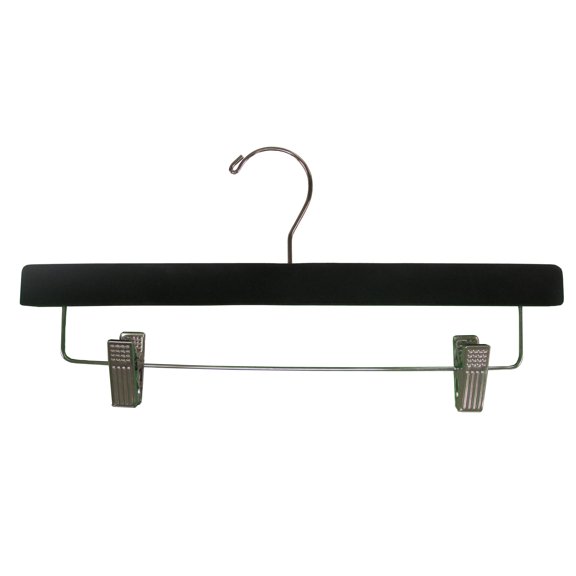 The Great American Hanger Company Black Velvet Wooden Pant Hanger with Adjustable Cushion Clips, Flocked Bottom Hangers with Chrome Swivel Hook box of