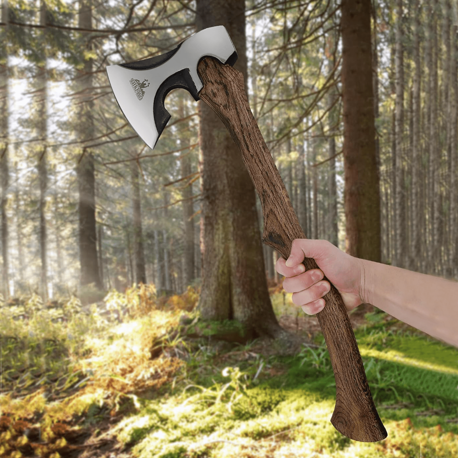THKFWD 22.3" Wood Splitting Axe - Forged Carbon Steel Chopping Hatchet with Leather Sheath, Heavy-Duty for Camping,Survival and Firewood Cutting