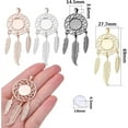 thumbnail image 3 of 8 Sets Dream Catcher Pendant Trays Dangling Dreamcatcher Charms Feather Filigree Pendants Ornament with Clear Dome Glass Cabochons for DIY Jewelry Making, 4 Colors, 3 of 7