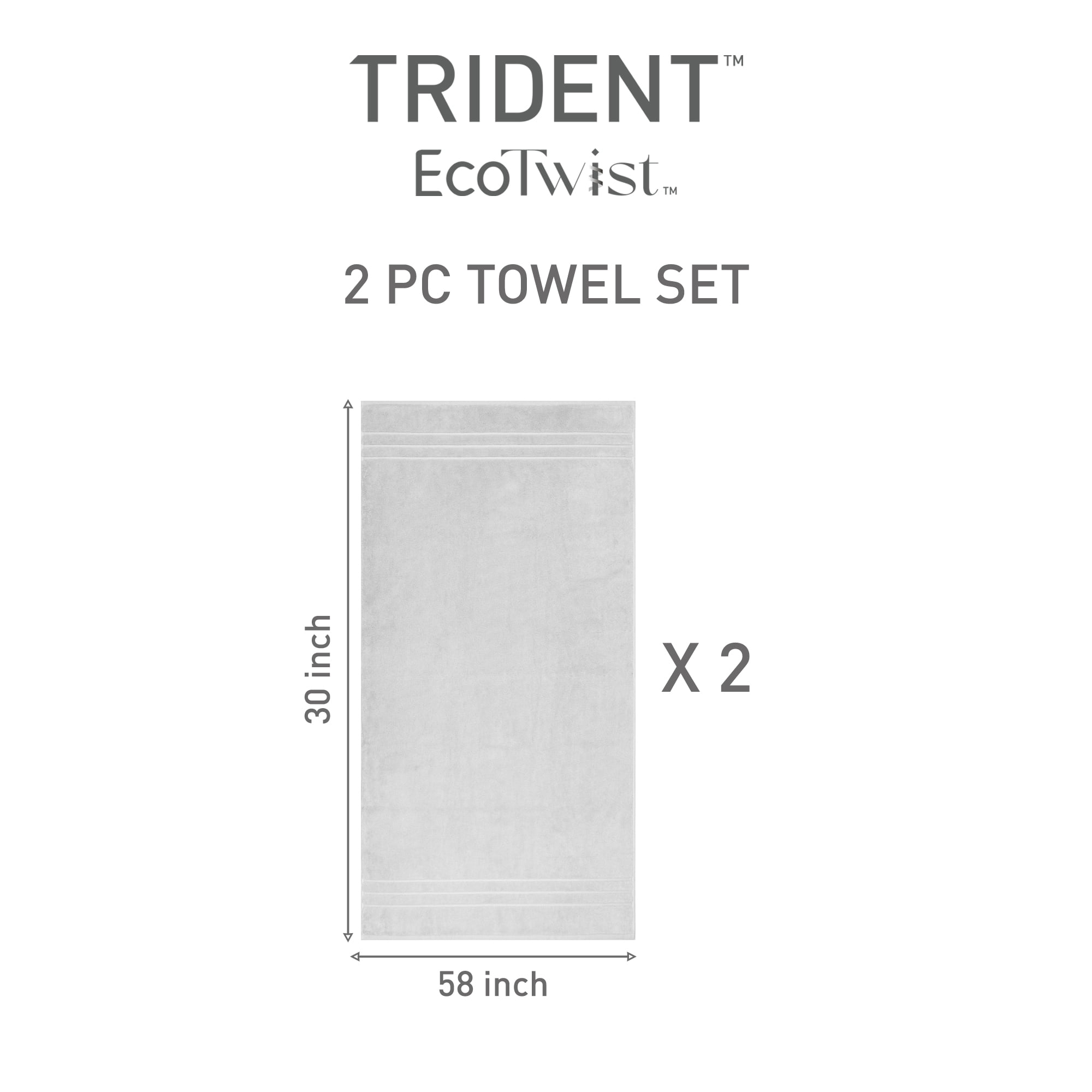 Everyday Home by Trident Eco Twist 2 Piece Bath Towel Set, Cotton and Viscose from Bamboo towel, Plush, Absorbent, Bathroom Towels, Silver