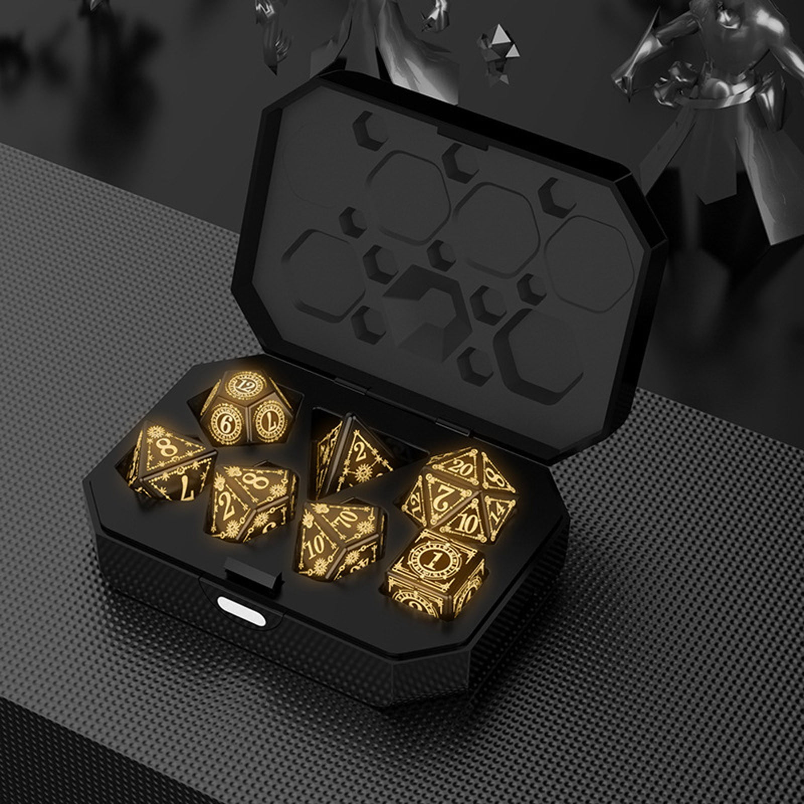 Wireless Light up LED Dice Set of 7,USB Rechargeable Light Up DND Dice with Charging Box, Multi Sided Electronic Luminescent Dice Ornament for Dragons Role Playing Dice Tabletop Games