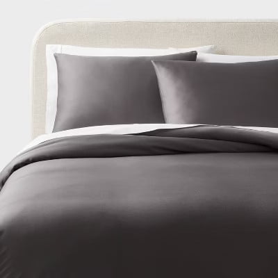 3-Piece King Duvet Cover and Sham Set, TENCEL Lyocell, 94 x 108 in, Dark Gray