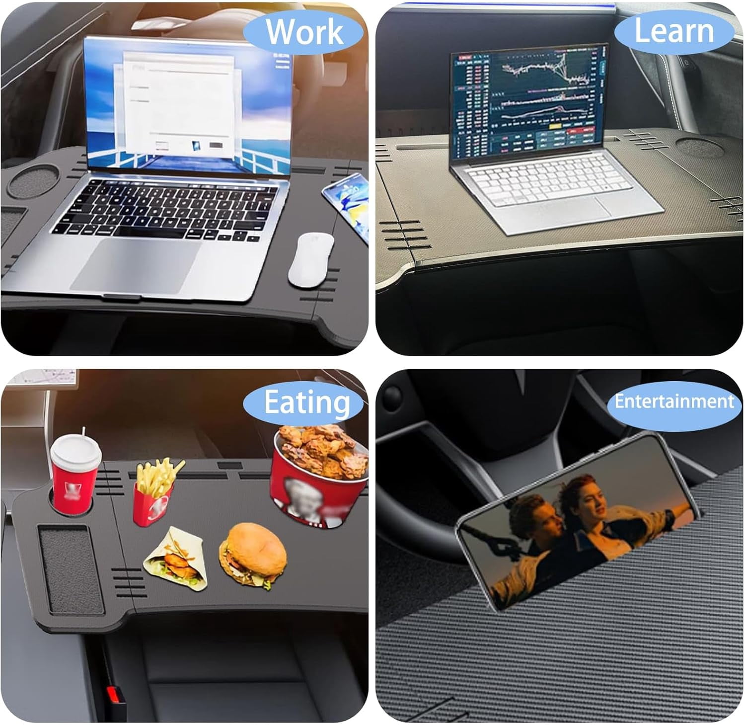 Car Desk for Tesla Model 3 Y, Foldable Tesla Desk for Laptop, Car Table Tray for Tesla Passenger Seat, Tesla Table Travel Tray for Kids, Food & Tablets, Tesla Tray Long Trip Essentials