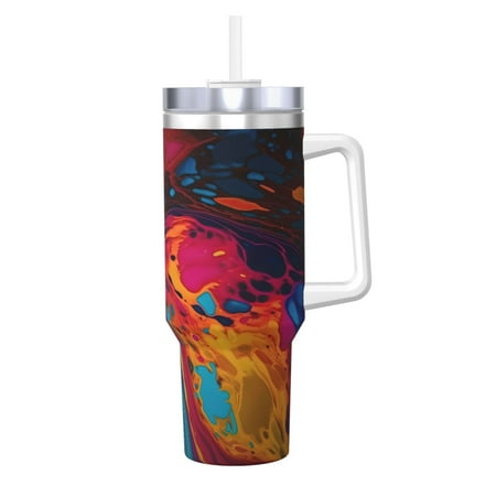 

Fuzoiu Colorful Abstract Swirls Print 40OZ Ice Bully Stainless Steel Insulated Cup with Handle and Straw - Perfect for Travel and Sports