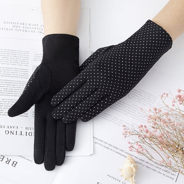 Zhuge Guantes de protección solar, guantes de conducción femeninos, guantes de protección solar ultravioleta femeninos, talla media, negro