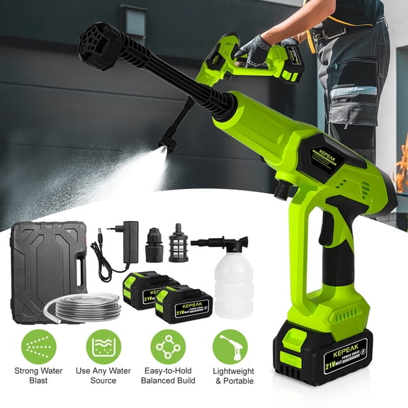 Welan 1450PSI Portable Cordless Pressure Washer, 21VF Power Washer with 6-in-1 Nozzle, 5L/Min Flow and 2 Rechargeable Batteries, Compact Electric Cleaner for Cars, Windows, Driveways