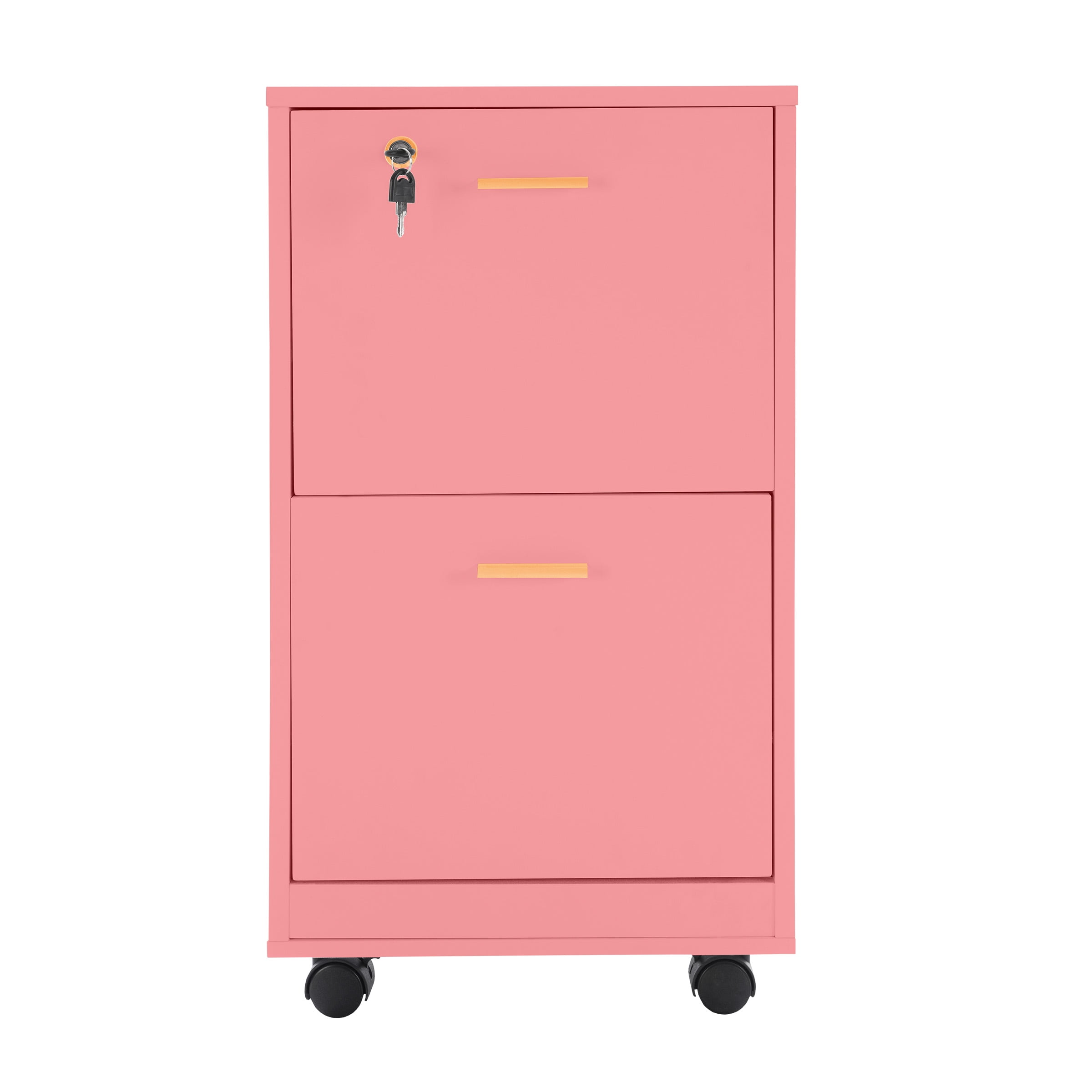 Lavish Home 2 Drawer File Cabinet - Rolling Filing Cabinet with Lock for Home Office Essentials (Pink)