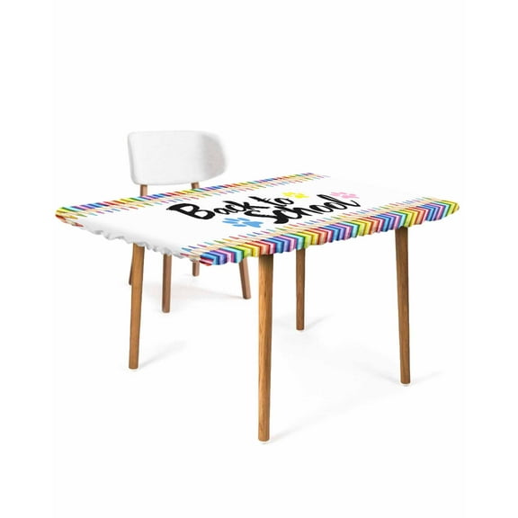 Colorful Pencils Rectangle Tablecloth, Waterproof Elastic Fitted Table Covers for 4 Foot Tables, 24x50inch Decorative Tablecloths for Picnic, Camping, Indoor, Outdoor, Dog Paws Back to School Cute