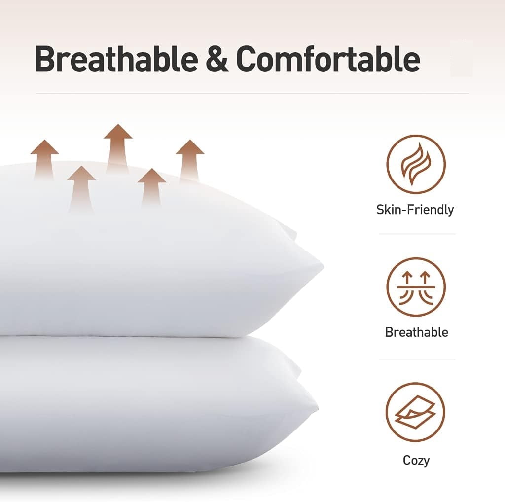 Eurotex Bed Pillows for Sleeping, Hotel Quality with Premium Soft Microfiber Fill for Back, Stomach or Side Sleepers, Standard (Pack of 4), White