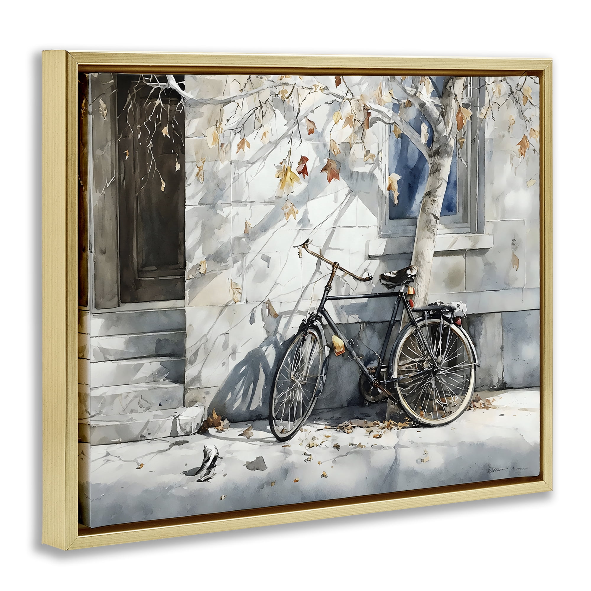 Stupell Industries Autumn Ride on Quiet Street Gold Framed Floater Canvas Wall Art, design by Franklyn Gregory