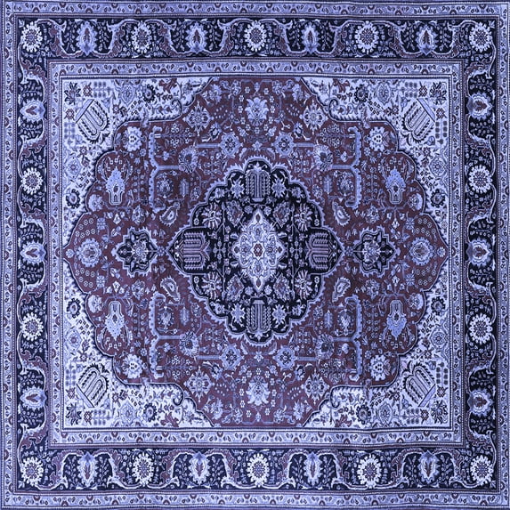 Ahgly Company Machine Washable Indoor Square Medallion Blue Traditional Area Rugs, 3' Square