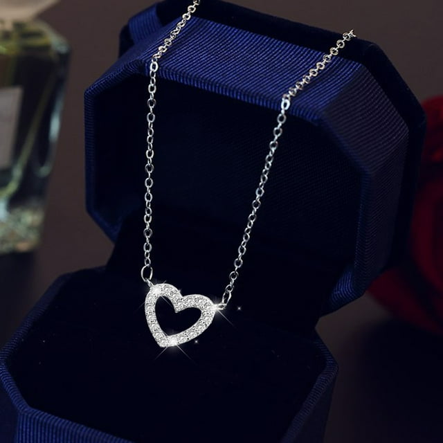 Elegant Heart Shaped Zircon Pendant Necklace Sparkling Rhinestone Chain Jewelry For Women And Girls