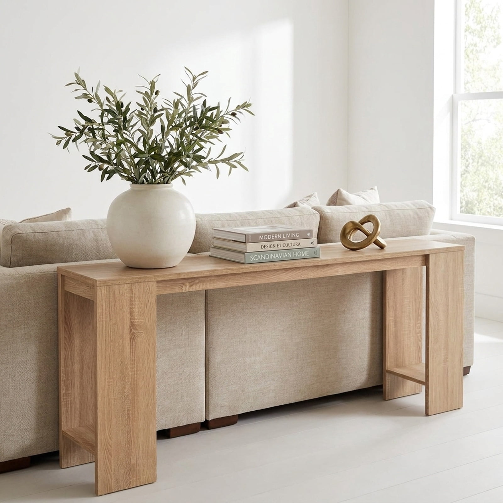 Furnibear 71 Inch Extra Long Console Table Entryway Table with Bottom Storage for Hallway Living Room Foyer Sofa, Natural