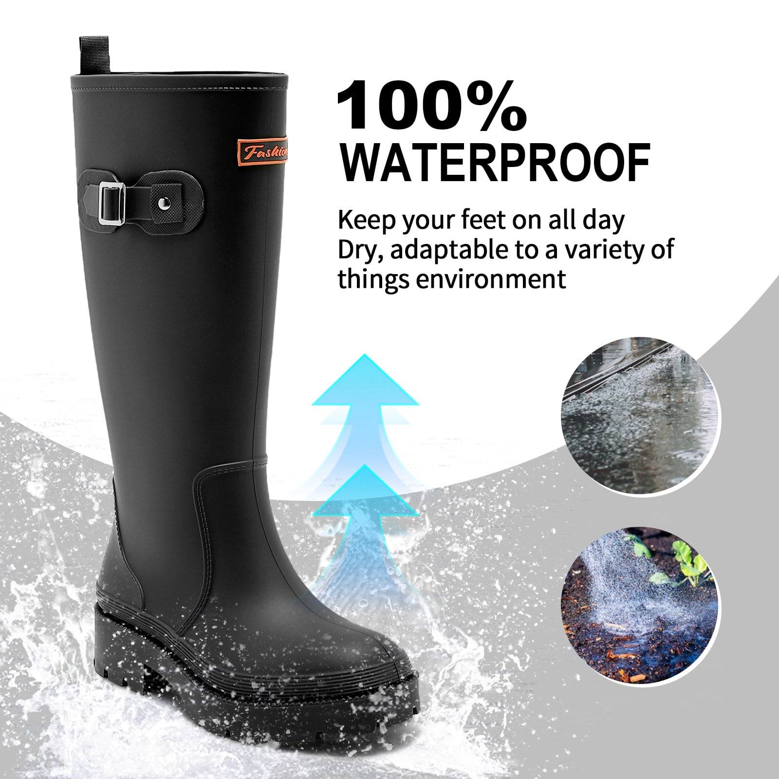 HSBDNZQ Rain Boots for Women, Waterproof Knee-High Rubber Boots Anti-Slip Garden Muck Boots Tall Water Shoes for Camping Fishing Farming Work Outdoor