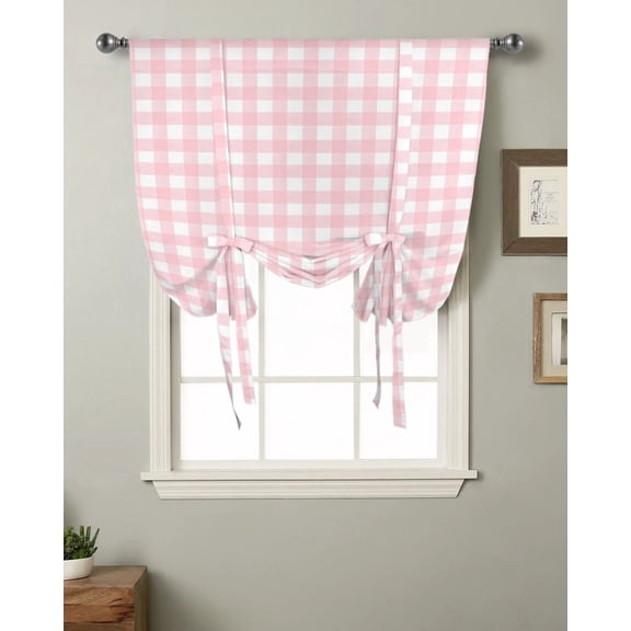 Pink Plaid Kitchen Short Window Curtain Rod Pocket Curtains Home Textile Roman Tie Up Curtains Bedroom Small Window Decor