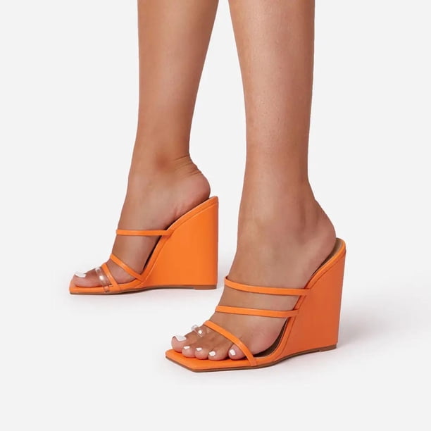 Sandalias de cuña con plataforma y punta cuadrada para fiesta sexy para mujer Wmkox8yii ytu2798
