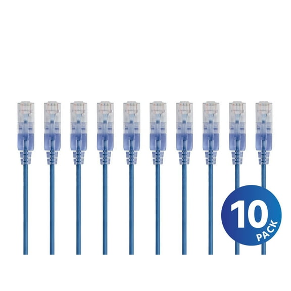 Monoprice Cat6A Ethernet Network Patch Cable - 20 Feet - Blue | 10-Pack, 10G - SlimRun Series