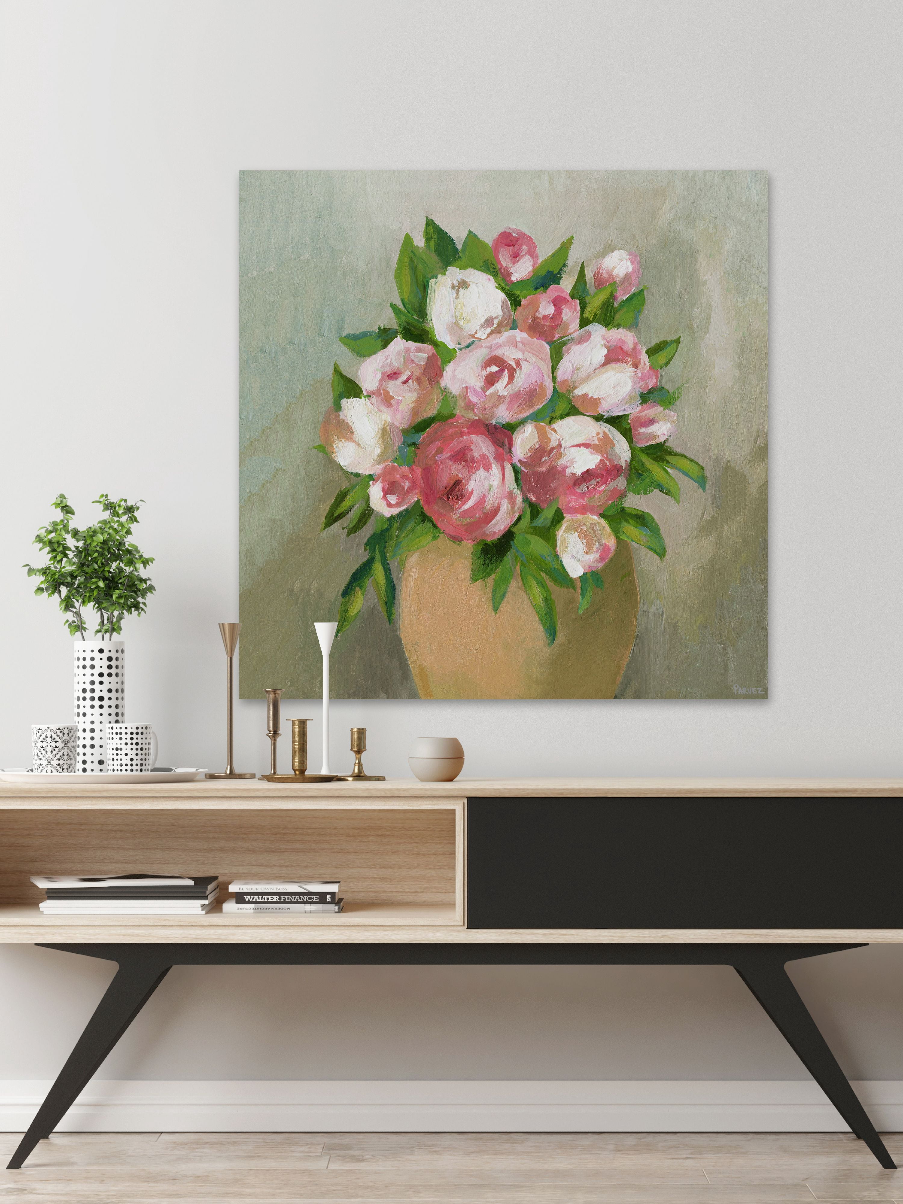 Parvez Taj "Rose Pot" Painting Print on Wrapped Canvas