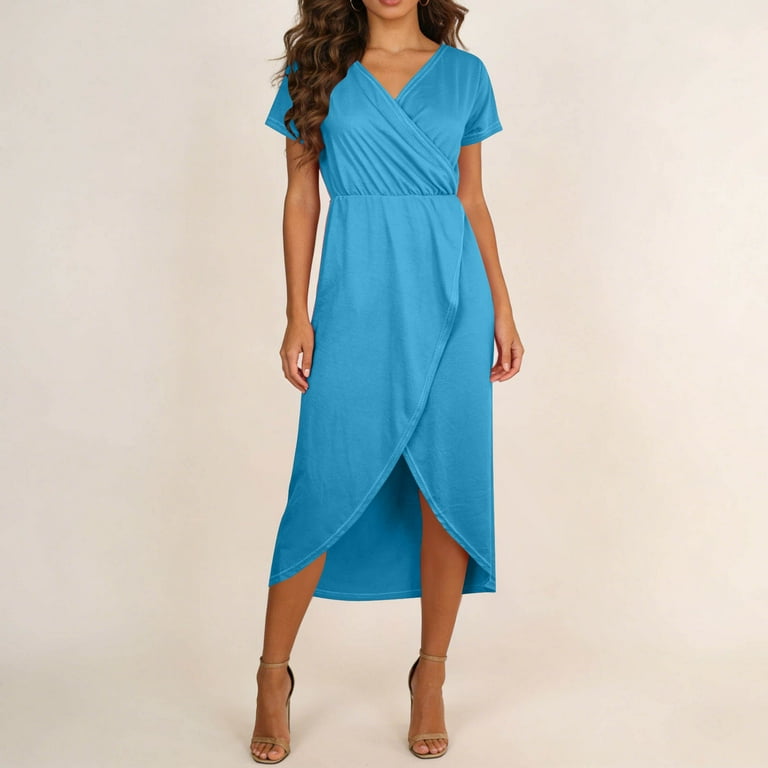 cocolona Womens Summer Maxi Dress Wrap V Neck Short Sleeve Flowy Slit Long Dress Casual Loose Vacation Beach Sun Dress - Walmart.com cocolona Womens Summer Maxi Dress Wrap V Neck Short Sleeve Flowy Slit Long Dress Casual Loose Vacation Beach Sun Dress - Walmart.com