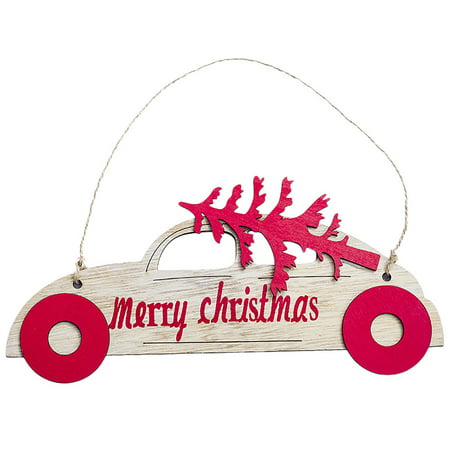 (Toponeto) Car shape Pattern Wooden Sleds Boots Christmas Xmas Tree Hanging Pendant