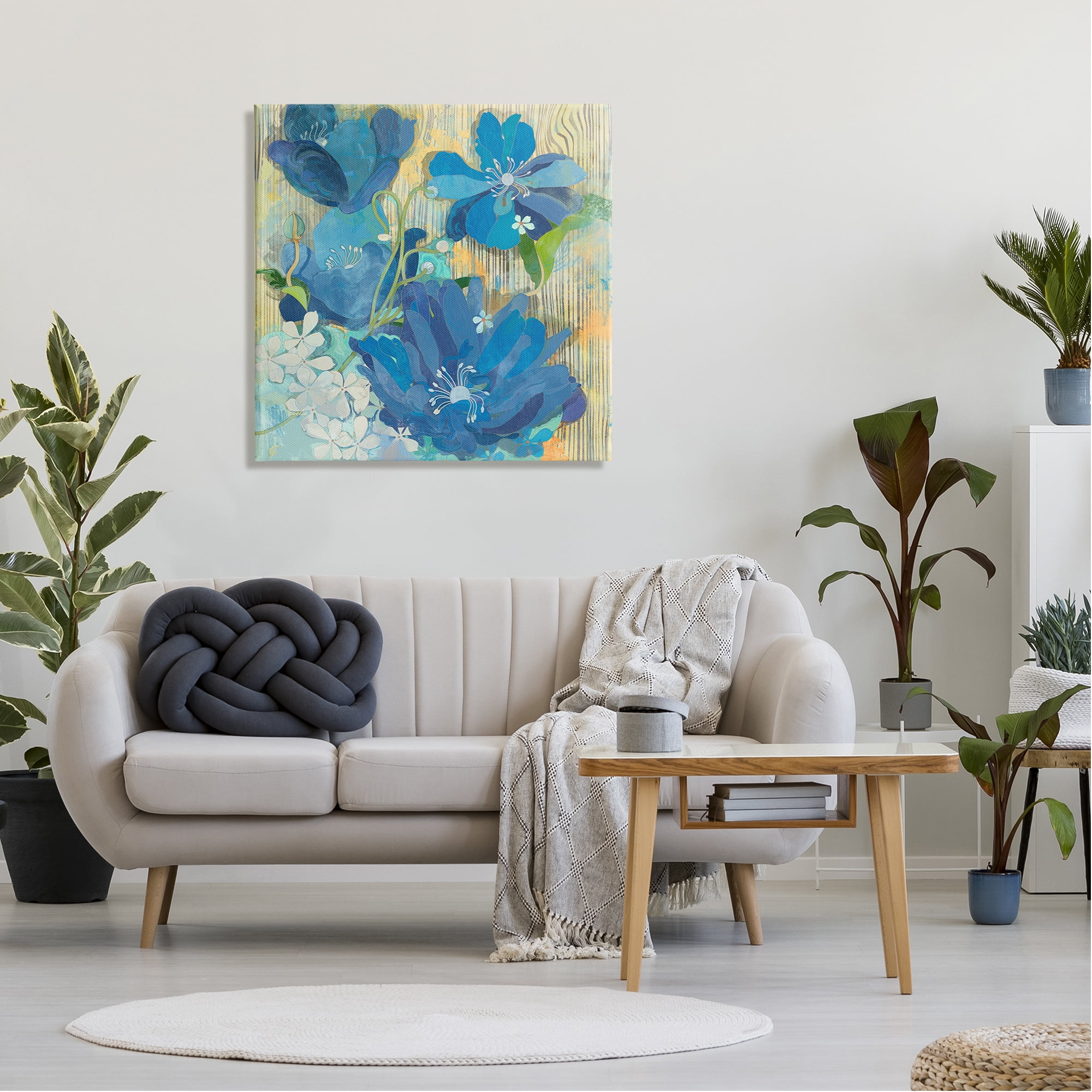 Stupell Modern Blue Geraniums Patterned Botanical & Floral Painting Gallery Wrapped Canvas Print Wall Art