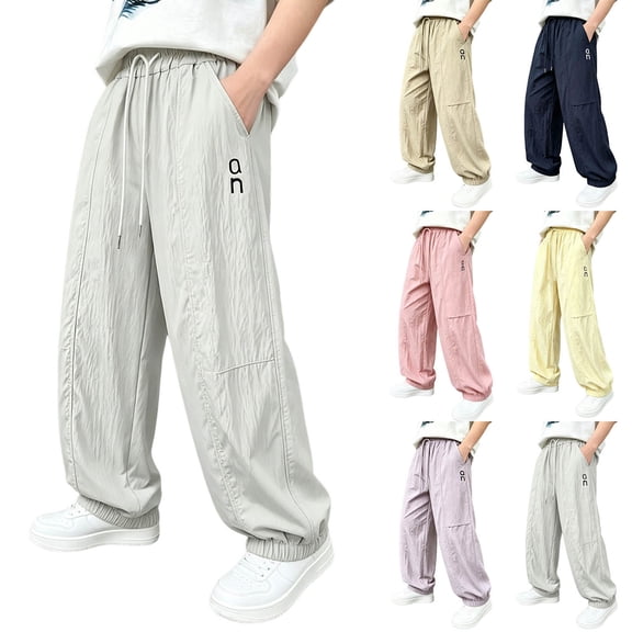 Afuyipoi Boys Girls Casual Pants Size 1-17 Elastic Waist Drawstring Wide Leg with Pockets Solid Color Everyday Playwear Trousers Yellow Size 7