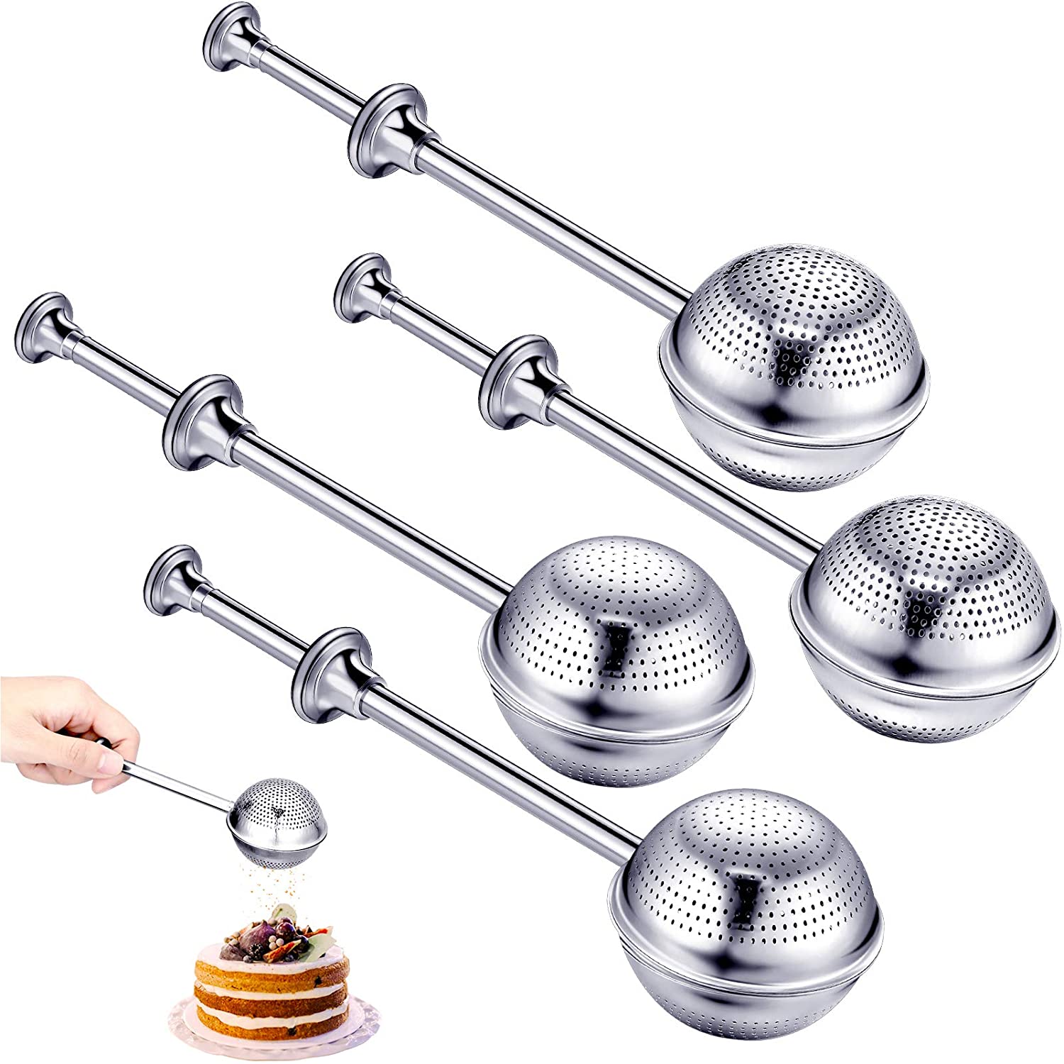 2 Styles Baker’s Dusting Wands Flour or Powdered Sugar Shaker Duster Stainless Steel Flour Dispenser Shaker Large and Small Hole Tea Leak Strainer for Sugar Flour and Spices 2 Pieces