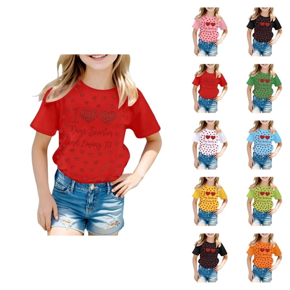 Girls Fashion Casual Short Sleeve T-Shirt with Prints, Loose Fit Round Neck Top for Back to School Season