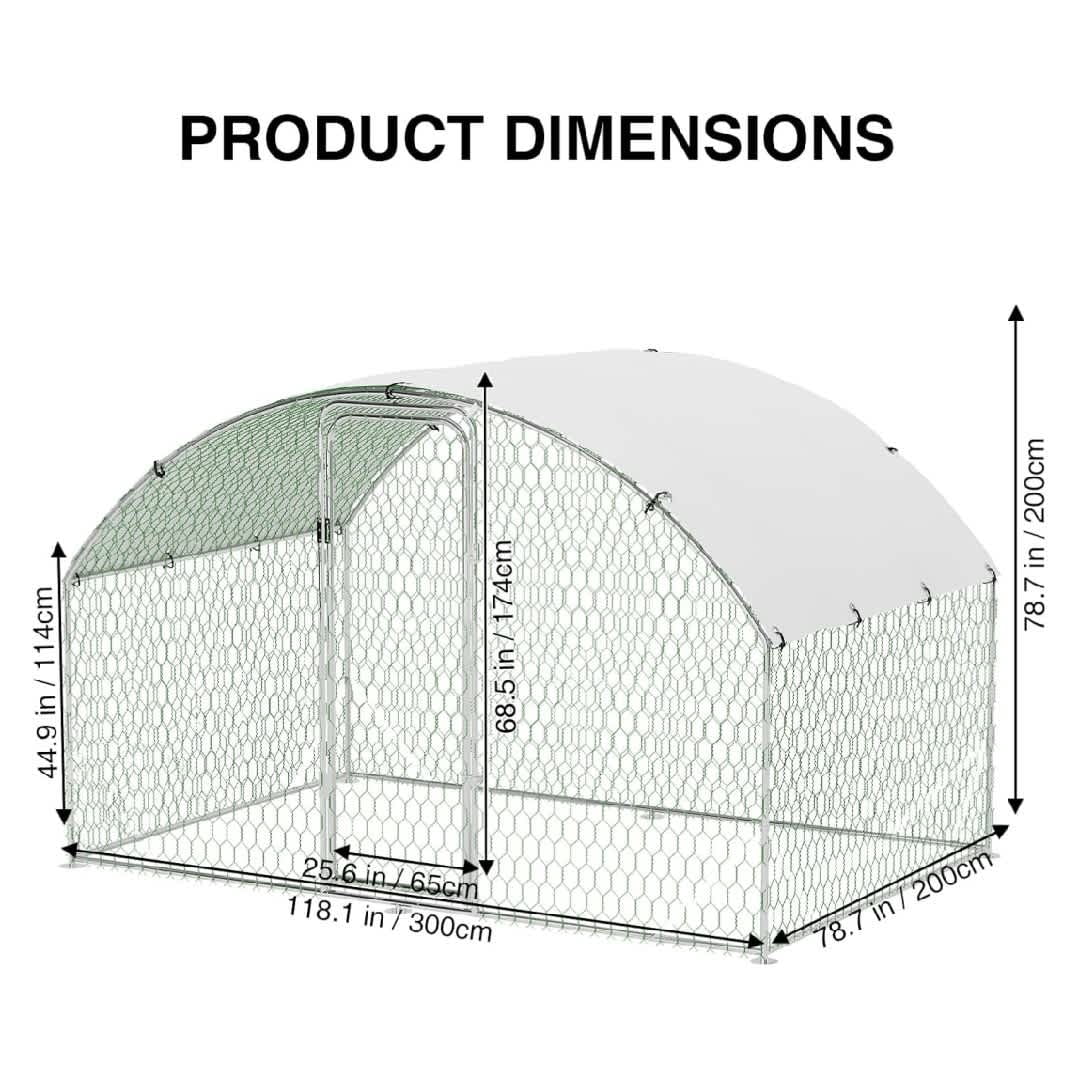 EastVita Large Metal Chicken Coop Walk in Poultry Cage Chicken Run Pen with Waterproof Oxford Roof and PVC Hex Mesh Fencing for Chickens Ducks Rabbits Quails Feeding Door Design-6FT