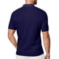thumbnail image 4 of Dwelliawo Men Textured Knit Polo Shirt Short Sleeve Cable Stripe Collared Top Breathable Stretch Lightweight Casual Shirts Summer Vacation Office Daily Wear Navy 2xL, 4 of 4