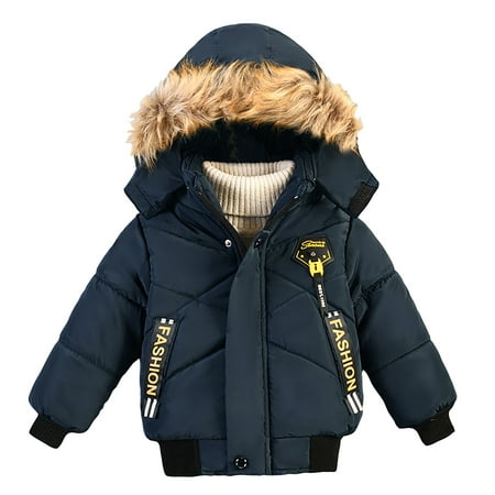 

DNDKILG Children Boy Thicken Padded Coat Toddler Baby Fall Winter Zip Up Hooded Puffer Jacket Long Sleeve Outerwear Navy 2Y-4Y