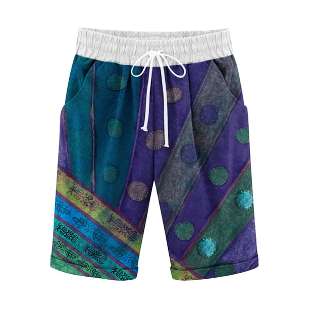 Pantalones Cortos Casuales de Poliéster Ligeros con Cordón Impreso de Cinco Puntos para el Verano Diario