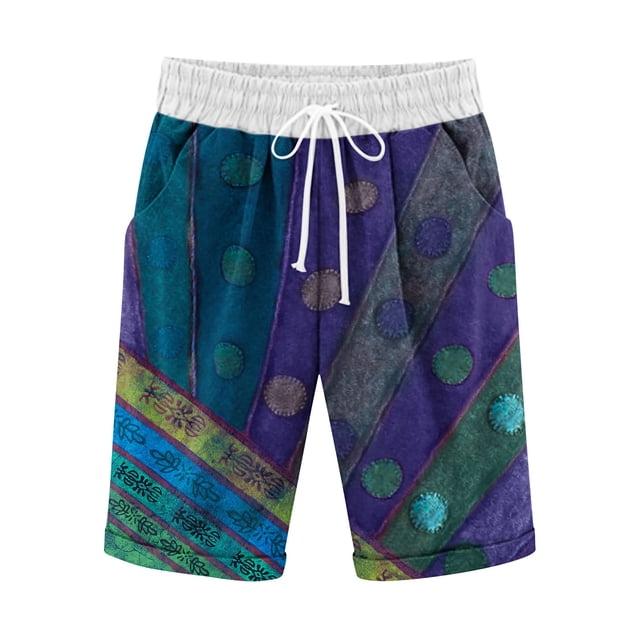 Pantalones Cortos Casuales de Poliéster Ligeros con Cordón Impreso de Cinco Puntos para el Verano Diario
