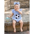 thumbnail image 4 of BemeyourBBs Newborn Baby Girl Boy Football Golf Baseball Outfit Cute Infant Spring Summer Clothes Bubble Rompers Flying Sleeve Soccer Ball Embroidery Cute Ruffle Jumpsuit Playsuit Headband, 4 of 9
