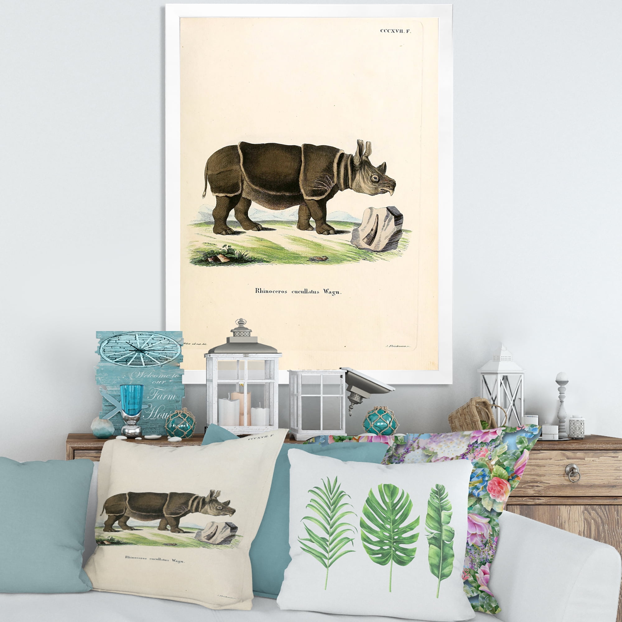 Designart 'Ancient Rhinoceros' Farmhouse Framed Art Print