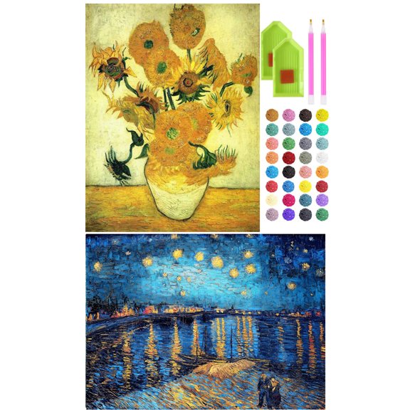 2 Packs 5D Diamond Painting Kits Full Drill Van Gogh's Diamond Famous Paintings Collection Wall Decor DIY(12x16in)#1