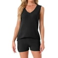 thumbnail image 1 of Conjunto de lounge para mujeres INSPIRE CHIC Pjs Top de tanque y pantalones cortos Set de pijama de punto con cuello en V XL Negro, 1 of 6