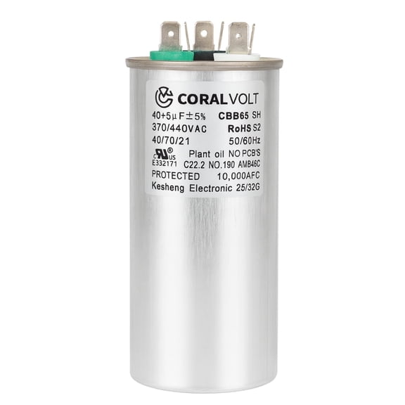 Coralvolt 40 5 µF Dual Run Round HVAC Capacitor 370/440V CBB65, UL Rated