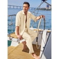 thumbnail image 2 of Coshow Men's Linen 2 Piece Set Long Sleeve Button Down Cuban Shirt and Pants Casual Summer Beach Outfit, 2 of 5