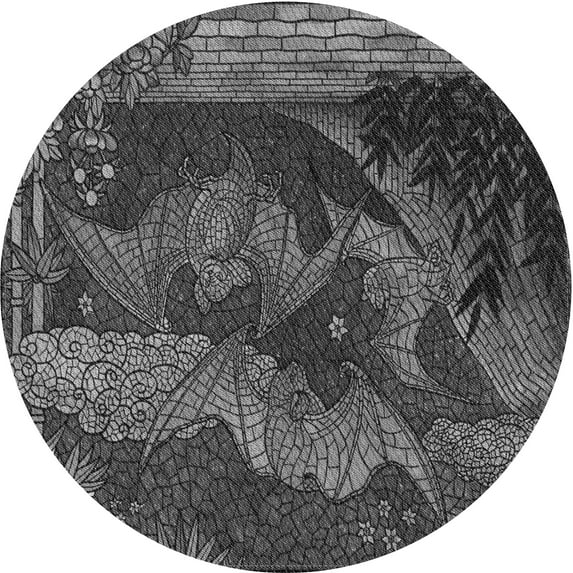 Ahgly Company Machine Washable Indoor Round Transitional Charcoal Black Area Rugs, 6' Round