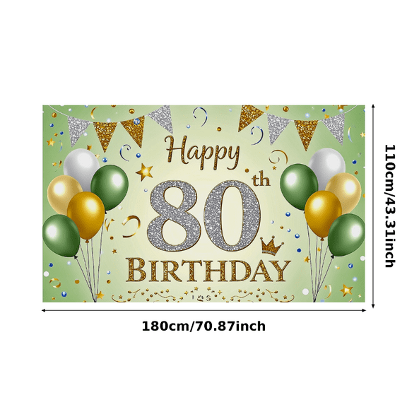 Glittery 80th Birthday Backdrop Banner with Balloons Stars and Crown Party Decorations for Birthday Party Photography Props and Home Decorations