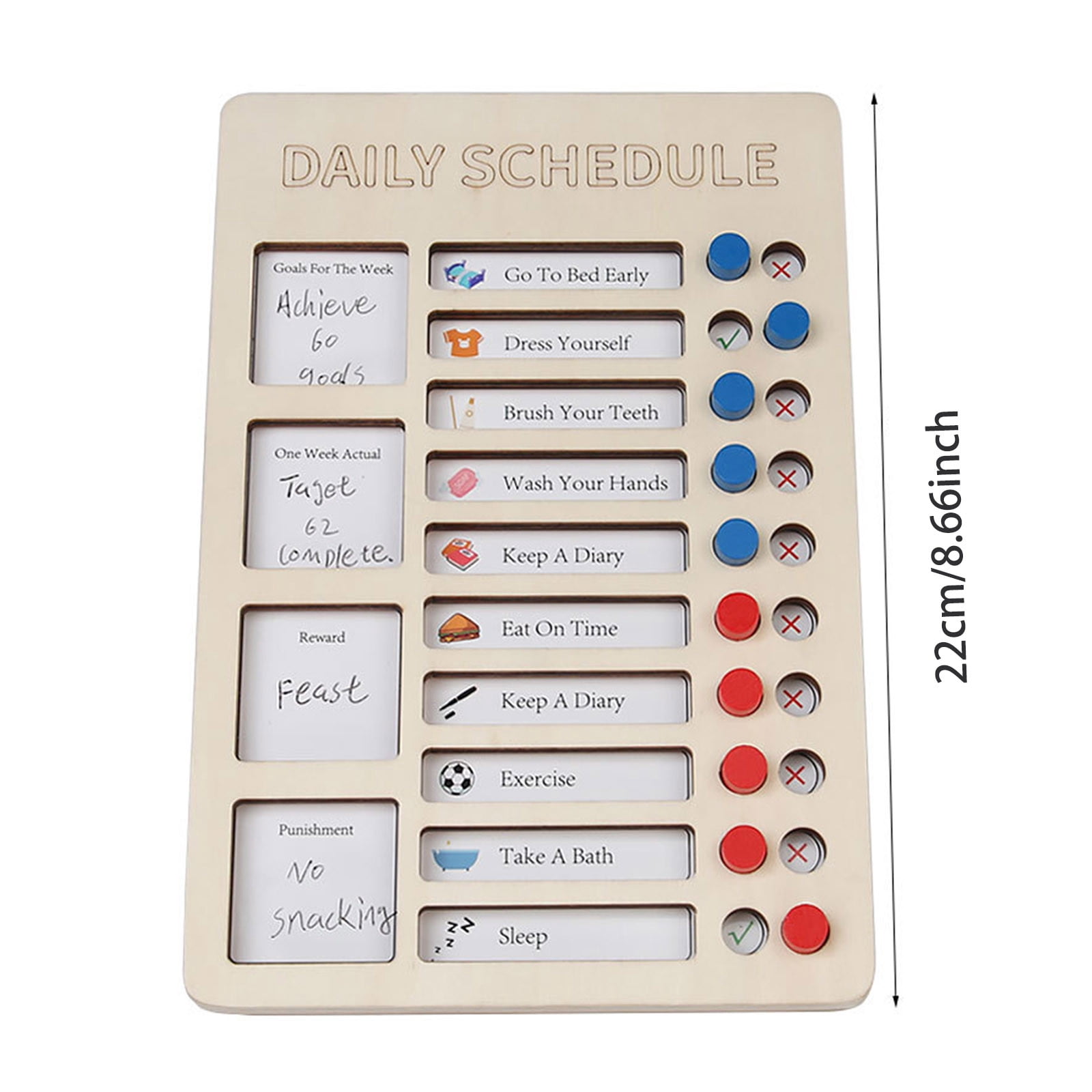 Reusable Chore Chart Board, Double-Sided Dry Erase Wooden Routine Task Organizer for Home, Classroom, Dorm, RV, Vertical Slider Design with Dry Erase Marker