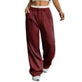 thumbnail image 3 of Womens Baggy Wide Leg Pants Casual Stripe Elastic Waisted Palazzo Harem Pants with Pockets Wine Red L, 3 of 7