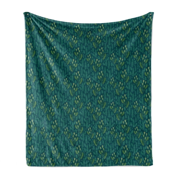 Botanical Soft Flannel Fleece Throw Blanket, Pine Leaves Botanical Style Nature Tones Outdoor Forest Illustration, Cozy Plush for Indoor and Outdoor Use, 60" x 80", Dark Teal and Green, by Ambesonne