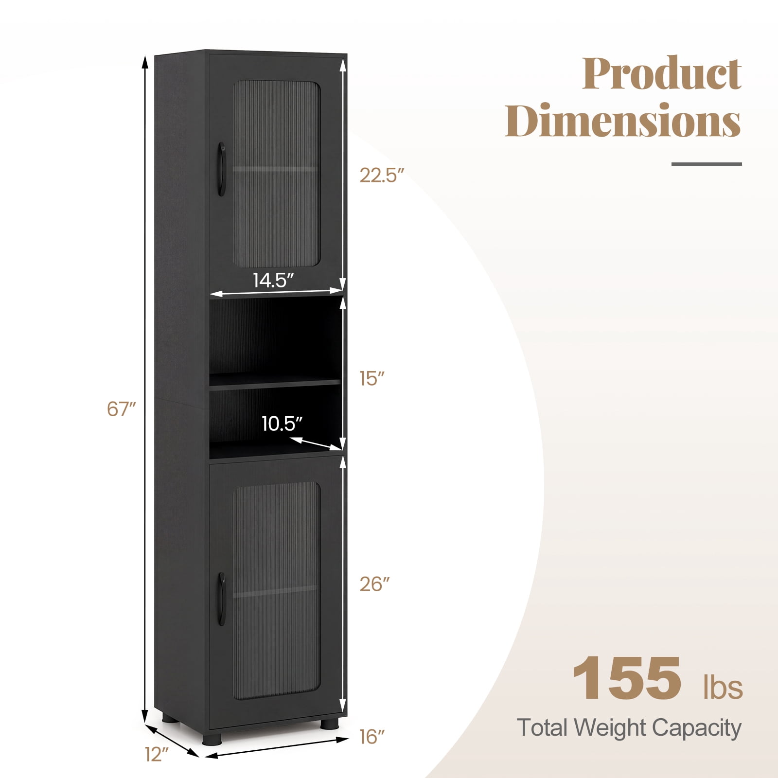 Giantex Tall Bathroom Storage Cabinet, Freestanding Storage Organizer w/Adjustable Shelf for Small Spaces, Black