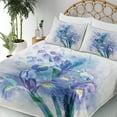 thumbnail image 3 of Watercolor Flower Sheet Set, Floral Background Irises in Fresh Colors Nature Earth, Fitted and Flat Sheet with Pillowcases Bedding Accent 4 Piece Set, Calking, Lilac Teal Ecru, by Ambesonne, 3 of 5