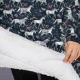thumbnail image 3 of Oversized Wearable Blanket Hoodie,Dark Blue Cartoon Horse Flower Pattern Sherpa Blanket Hoodie with Super Pockets,Super Warm Fuzzy Pullover for Women & Men, 3 of 6